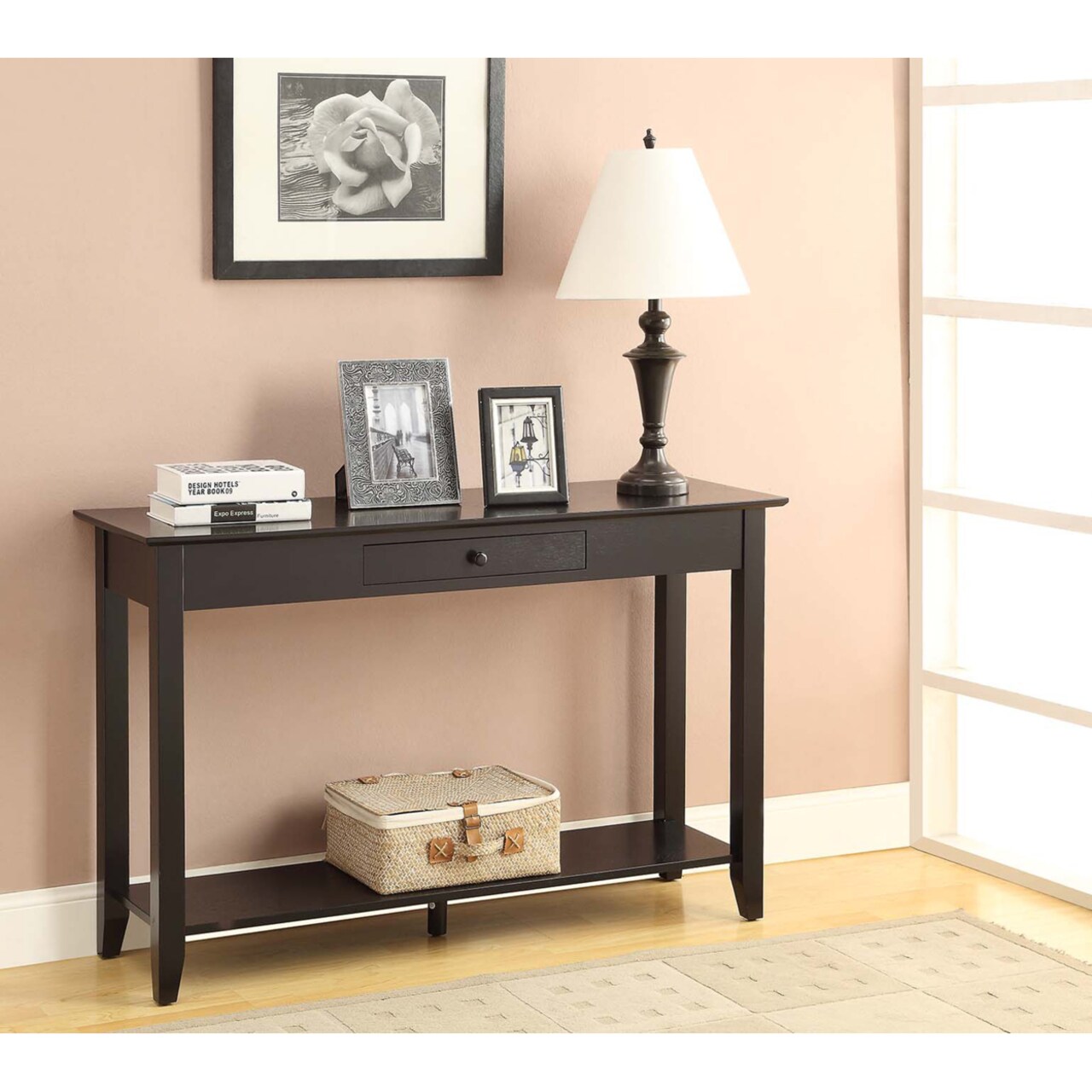Convenience Concepts American Heritage Console Table with Drawer, Black